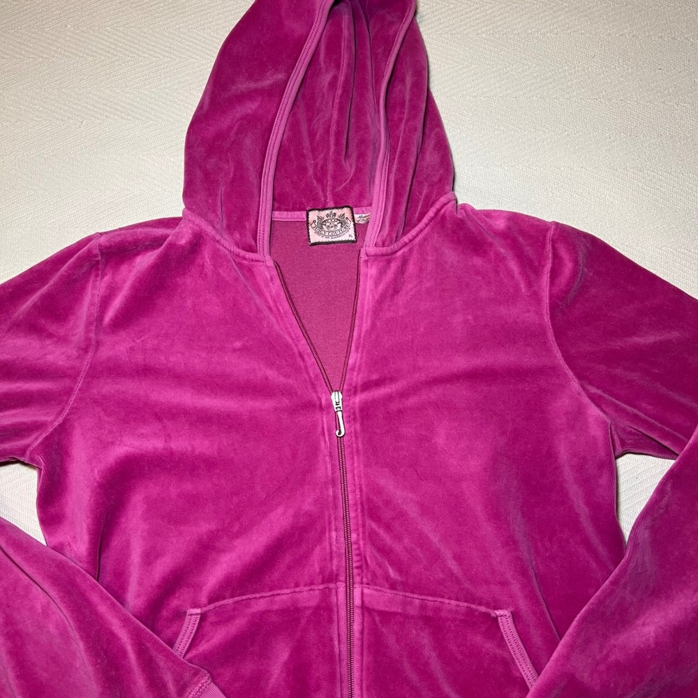 Y2K Juicy Couture Pink Velour Zip Up Hoodie 2000s Womens XL